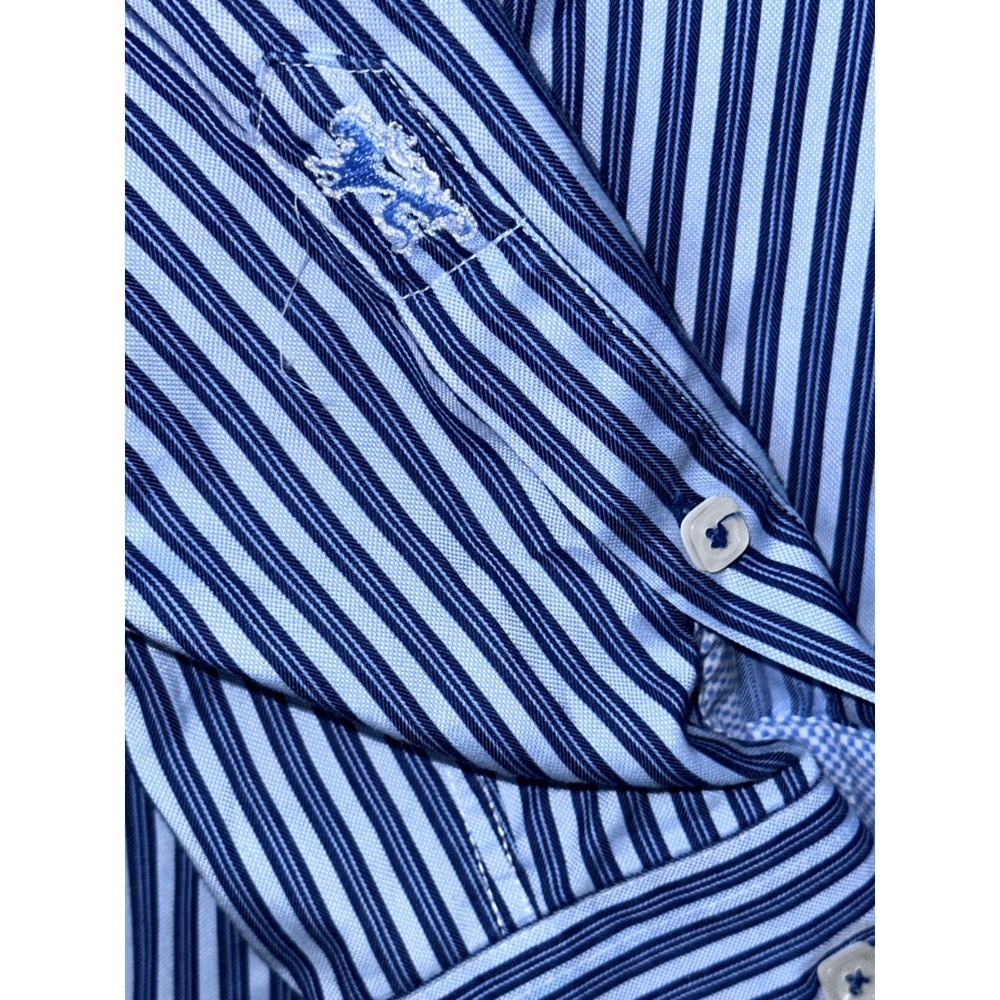 Bugatchi Uomo Mens XL Blue White Striped Shaped Fit Long Sleeve Button Down - Picture 6 of 7